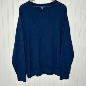 George Men V Neck Long Sleeve Sweater Blue Size XL 46-48 Cotton Blend